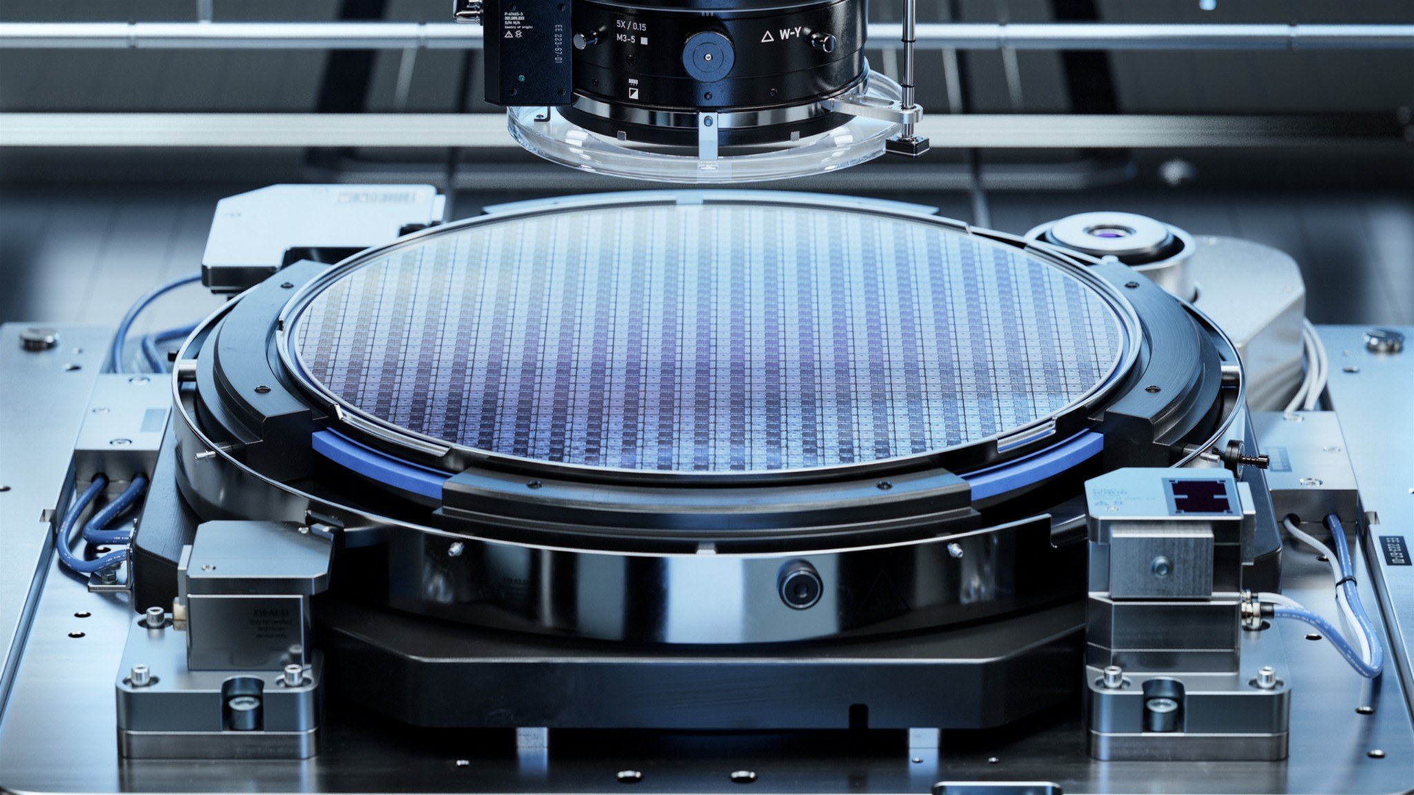 Silicon wafer under precision inspection equipment